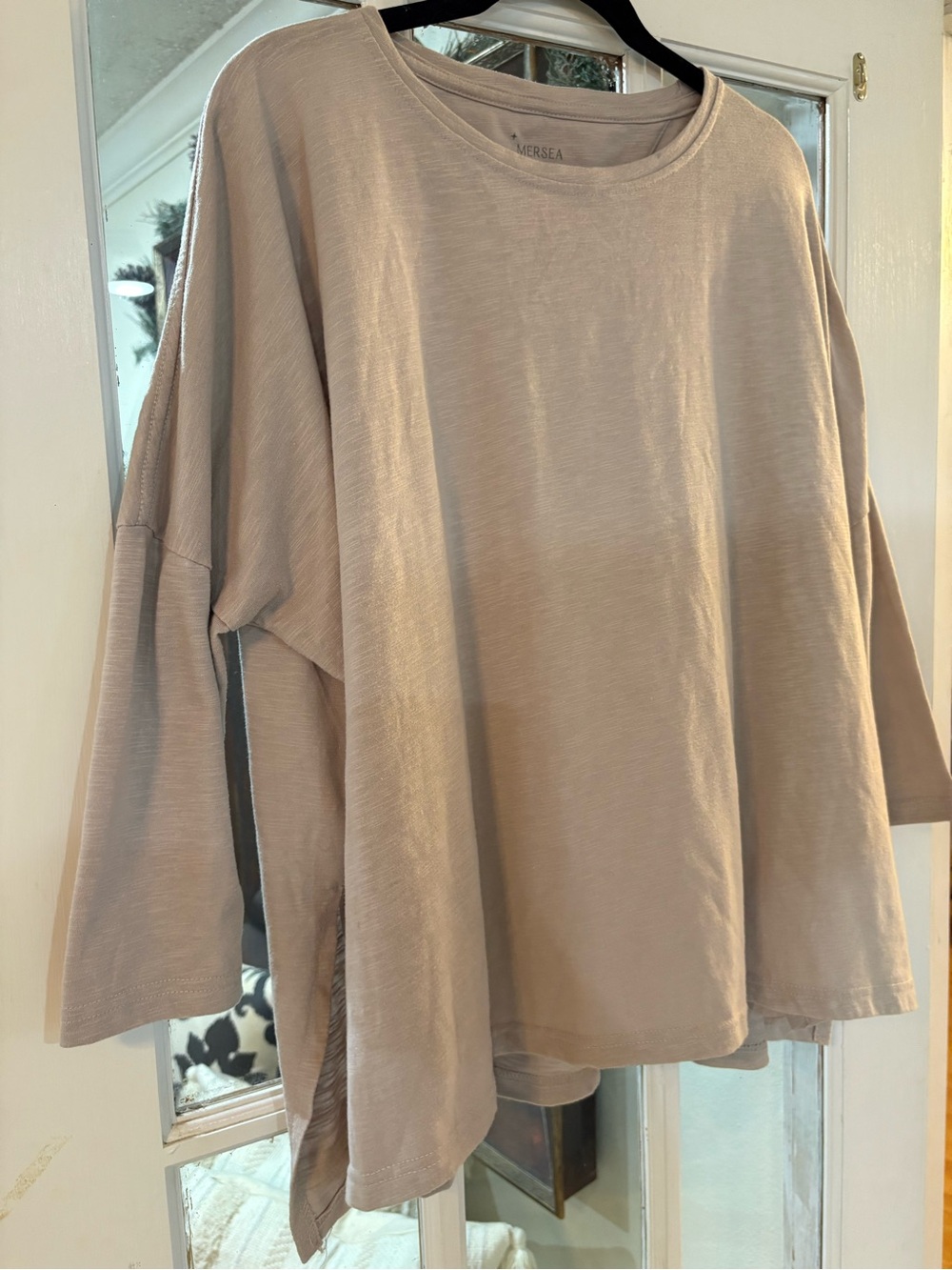 Mersea One Size Oversized Taupe Coastal Slub Knit Top Side Slits - Picture 6 of 13